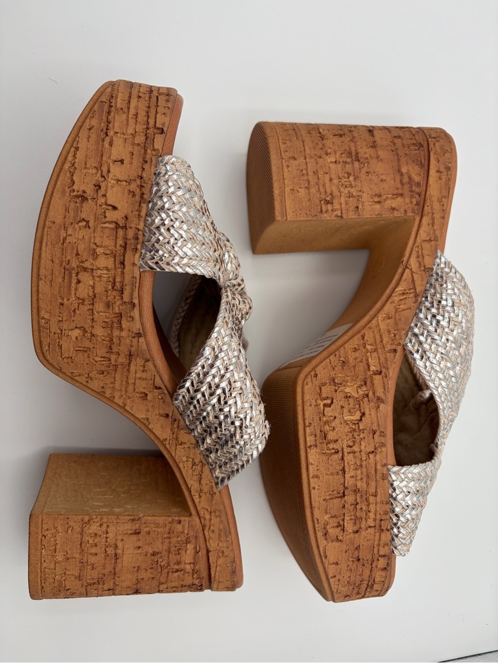 Seychelles Adorned Anthropologie Silver Raffia Platform Slide Sandals Size 10 - Picture 12 of 12
